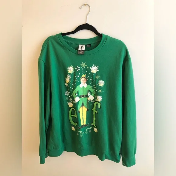 Green Christmas Holiday Buddy The Elf Sweatshirt With Twinkle Lights See Video! - Picture 7 of 7